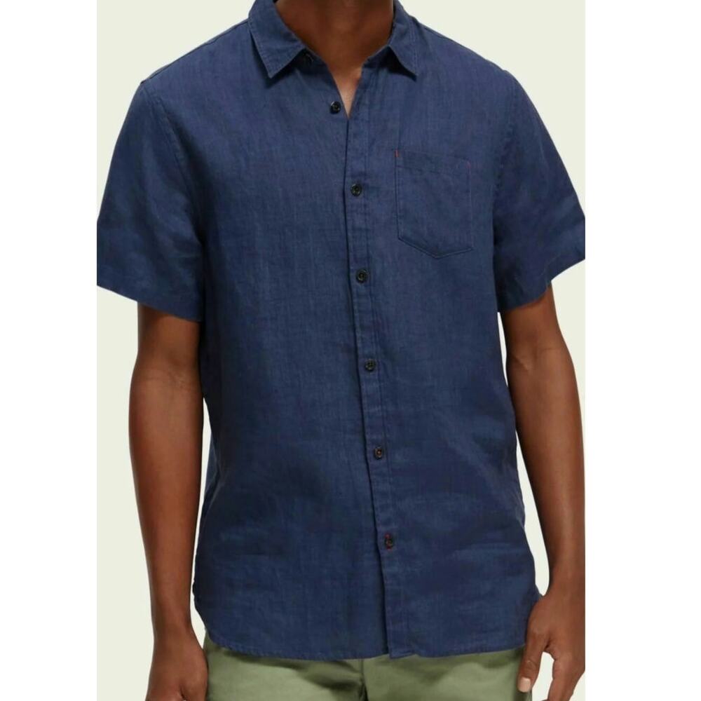 Scotch & Soda 100% Linen Short Sleeve Button Up Shirt Size Regular